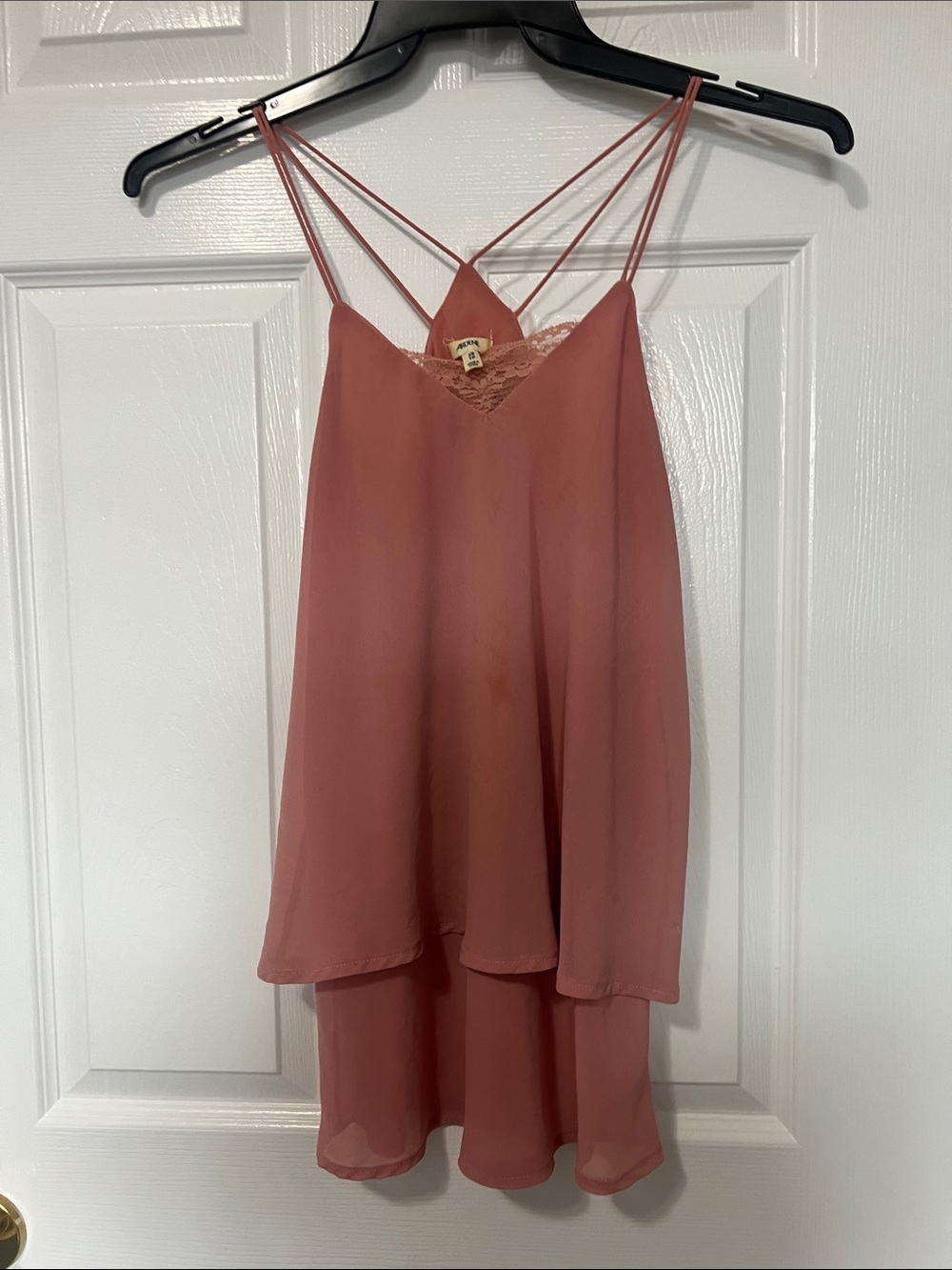 Layered Mauve/pinkish Lace-Trim Strappy Cami